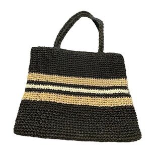 Vintage Women's Black, Green& White Crocheted Woven Paper Sun Hat. Circa 1990s.